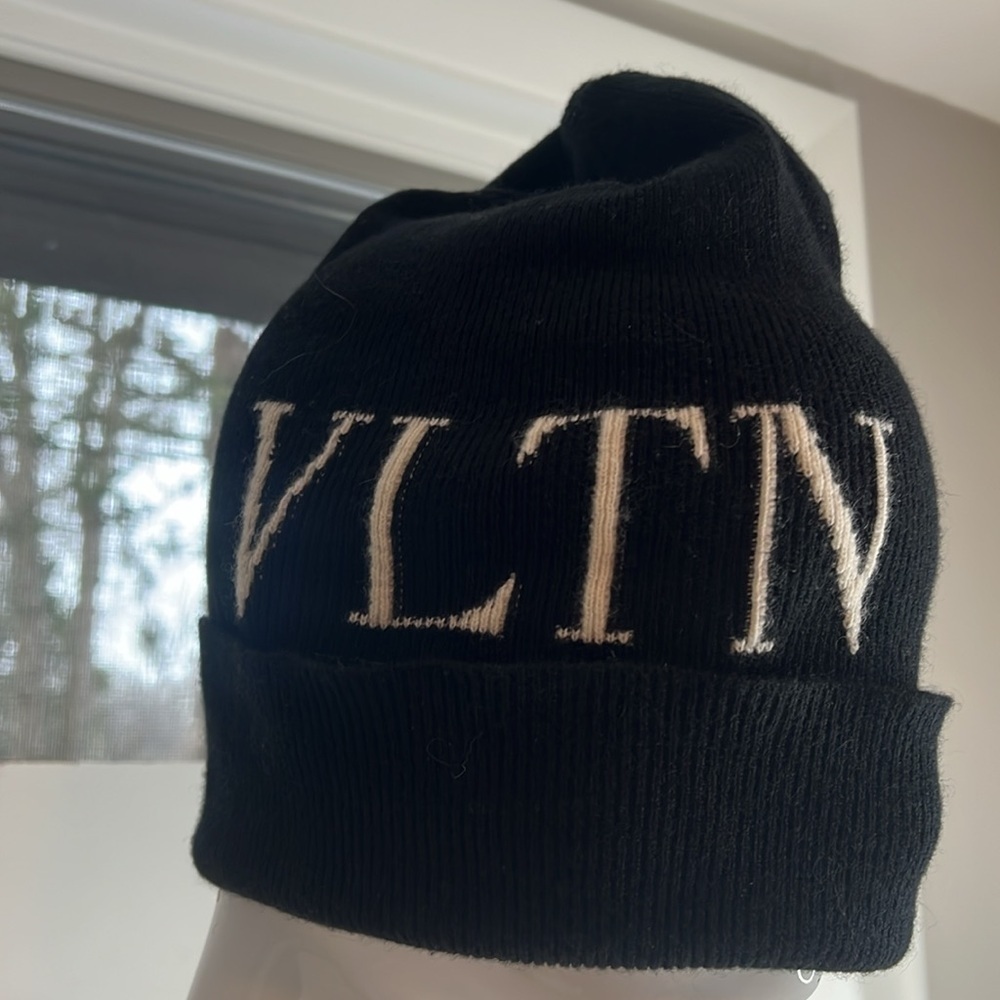 Valentino Black Valentino Garavani VLTN Beanie Virgin Wool Cashmere